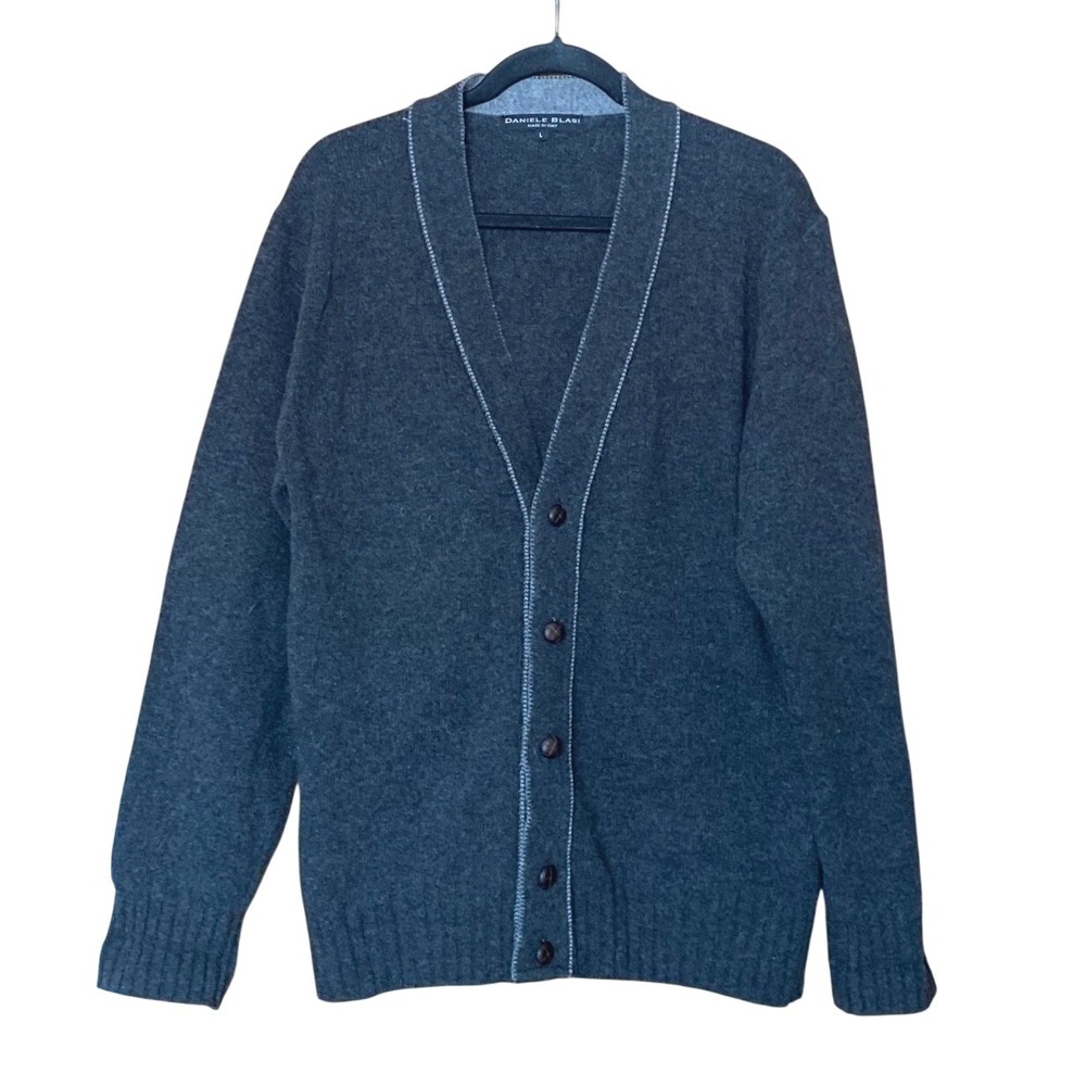 Daniele Blasi Wool‎ Gray Cardigan Sweater Made in Italy Large Academia Heritage